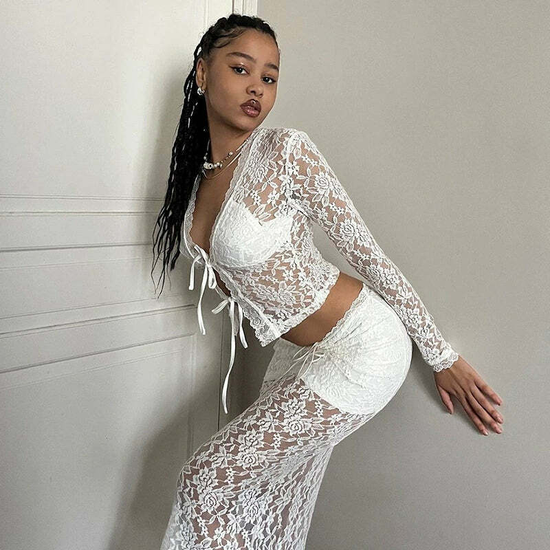 Marlow Lace Cardigan Top - Y2K Summer, 90s Grunge, Retro Style, Y2K Party & Club Outfits