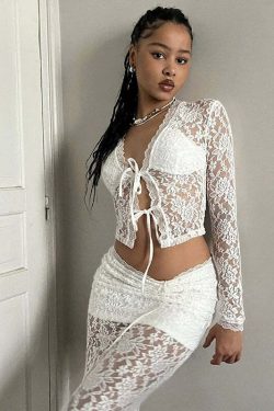 Marlow Lace Cardigan Top - Y2K Summer, 90s Grunge, Retro Style, Y2K Party & Club Outfits