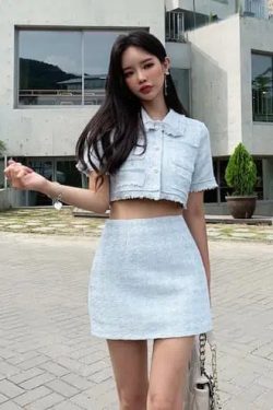 Mary Jane Tweed 2pcs Set - Y2K Summer Grunge Outfit, 90s Fashion, Retro Style, Y2K Party Look