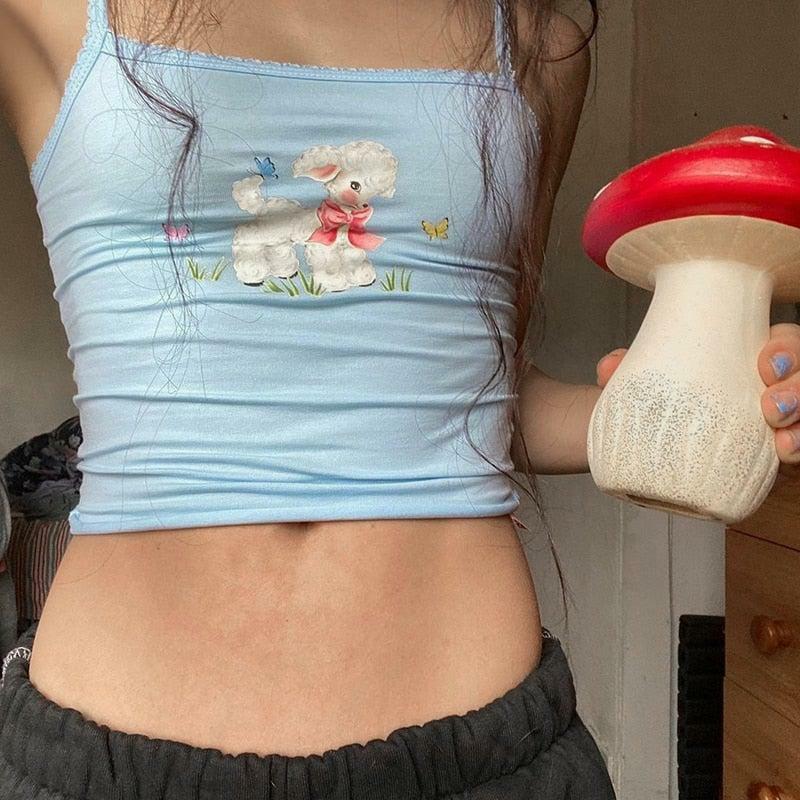 Mary the Lamb Y2K Crop Top - 90s Grunge, Retro Summer, Pastel Goth, Y2K Party & Club Outfits