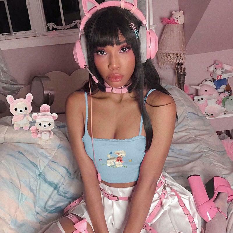 Mary the Lamb Y2K Crop Top - 90s Grunge, Retro Summer, Pastel Goth, Y2K Party & Club Outfits