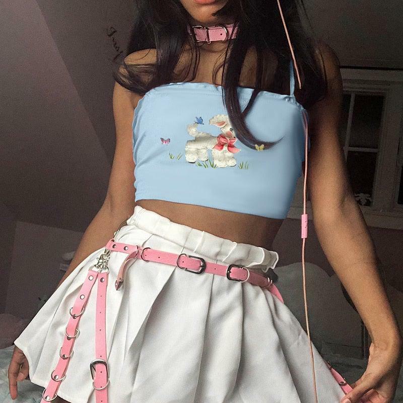 Mary the Lamb Y2K Crop Top - 90s Grunge, Retro Summer, Pastel Goth, Y2K Party & Club Outfits