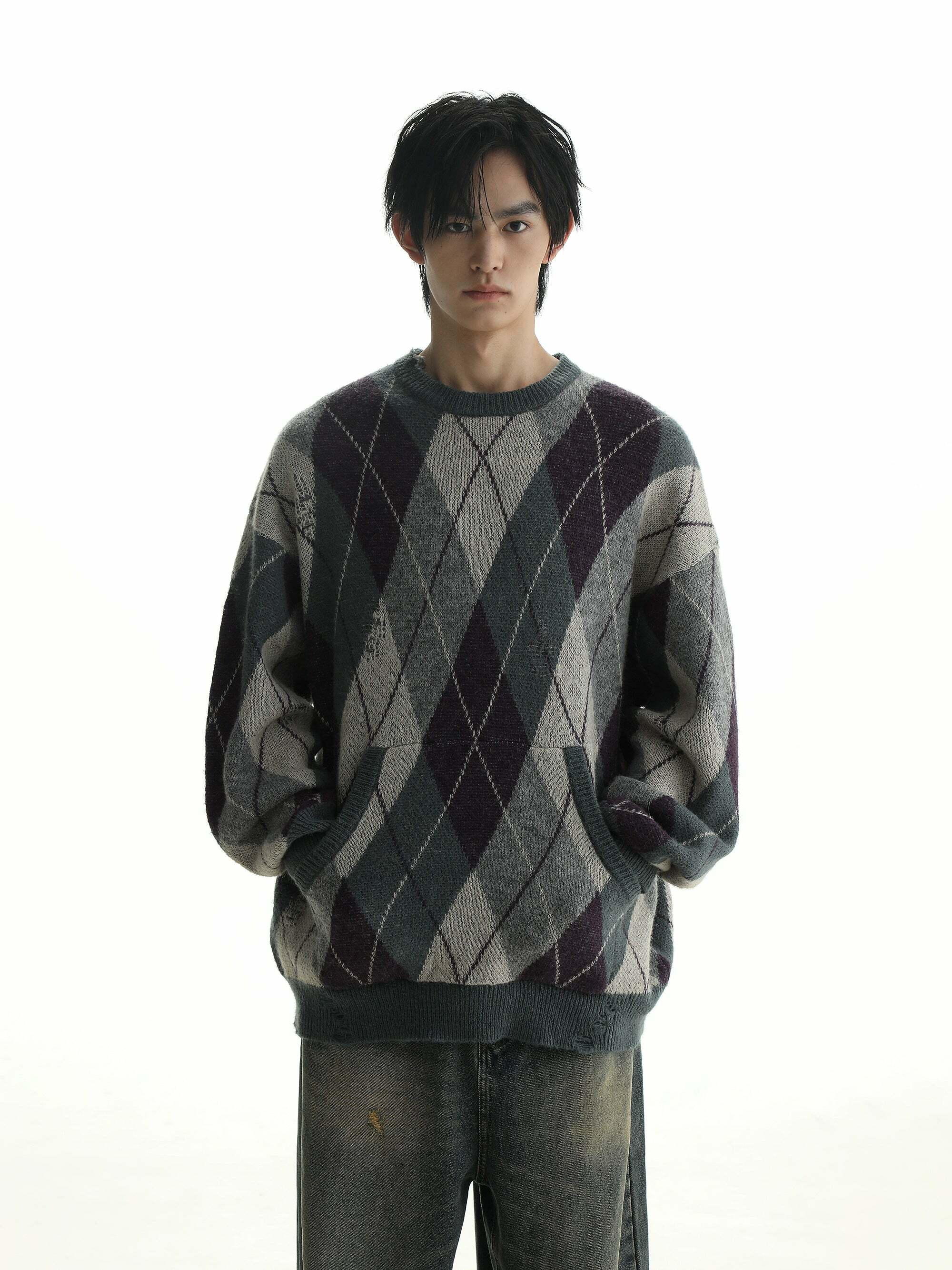 MASONPRINCE Argyle Sweater - Y2K Summer Grunge, 90s Retro, Pastel Goth, Y2K Club