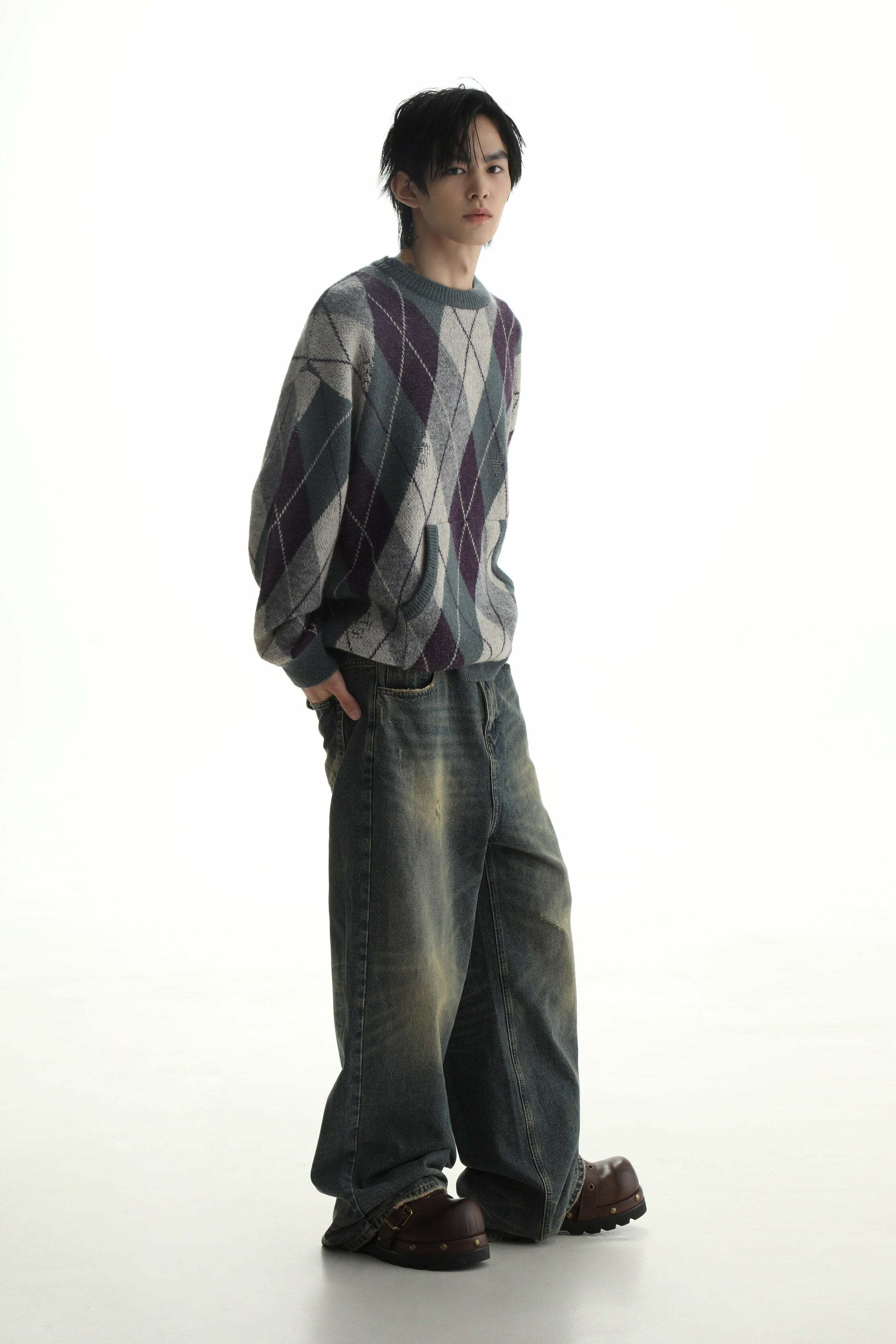 MASONPRINCE Argyle Sweater - Y2K Summer Grunge, 90s Retro, Pastel Goth, Y2K Club