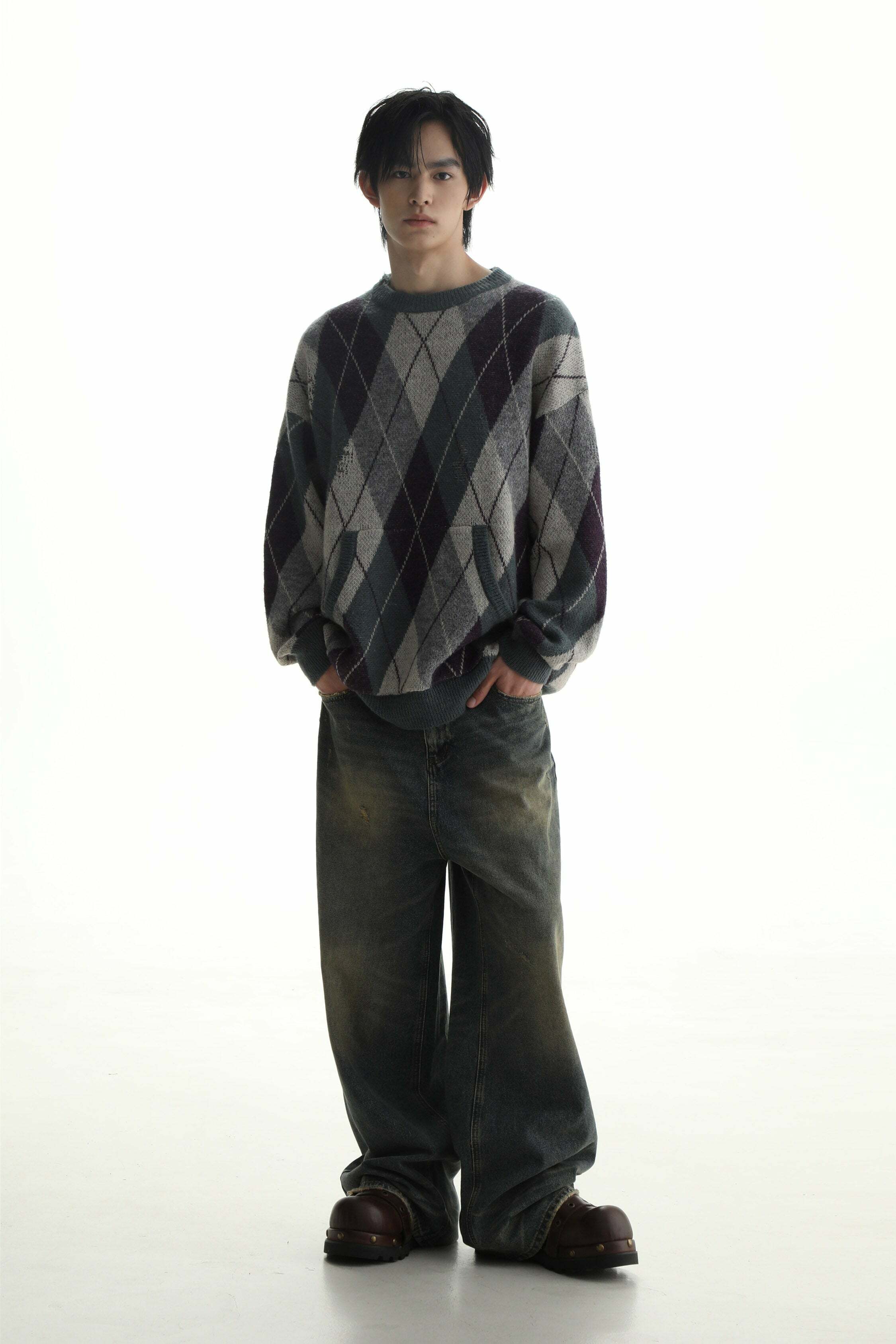 MASONPRINCE Argyle Sweater - Y2K Summer Grunge, 90s Retro, Pastel Goth, Y2K Club