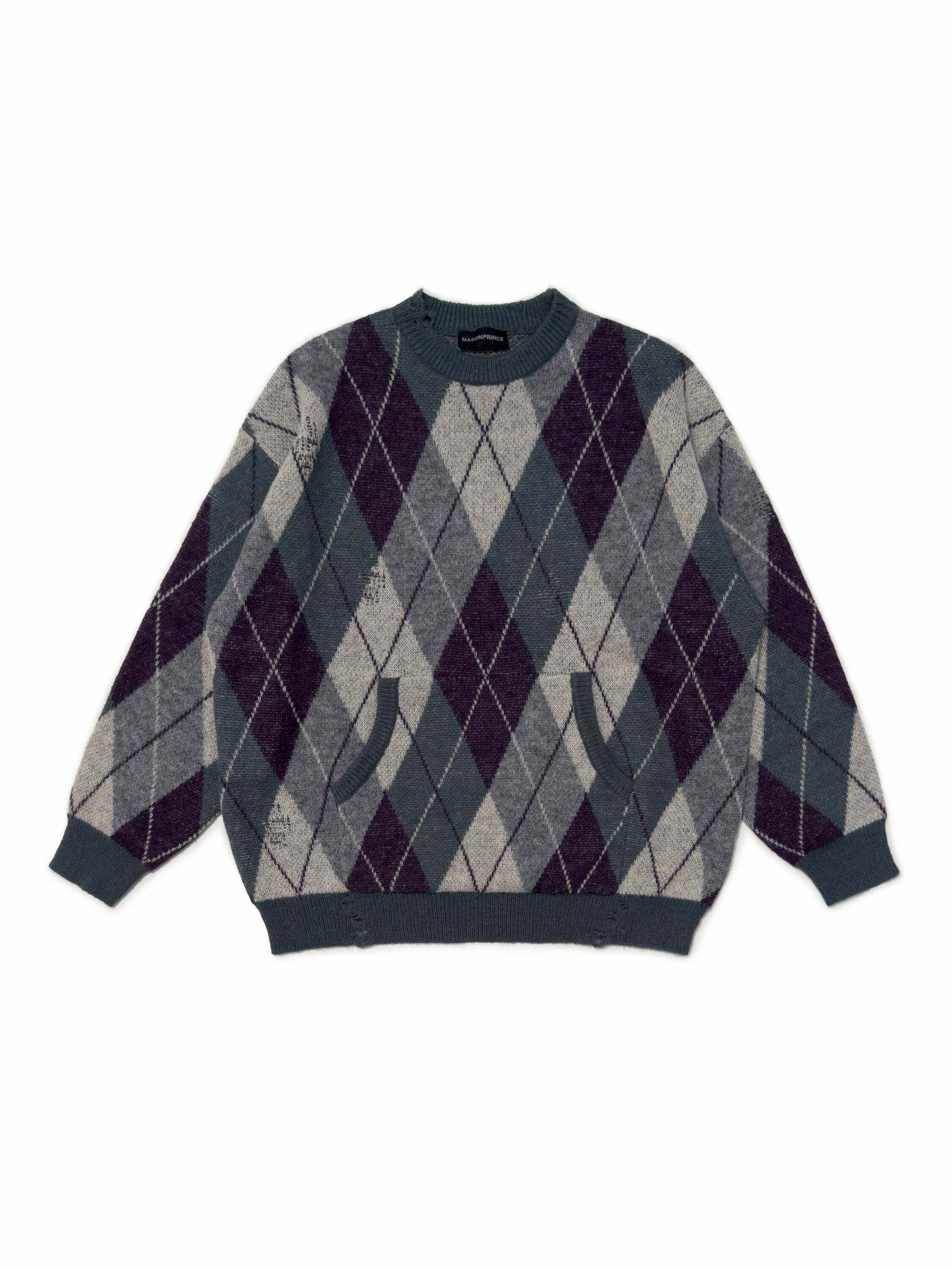 MASONPRINCE Argyle Sweater - Y2K Summer Grunge, 90s Retro, Pastel Goth, Y2K Club
