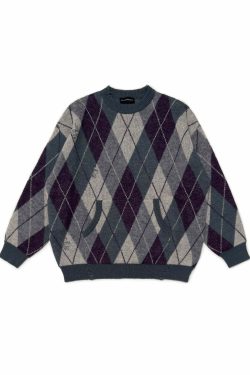 MASONPRINCE Argyle Sweater - Y2K Summer Grunge, 90s Retro, Pastel Goth, Y2K Club