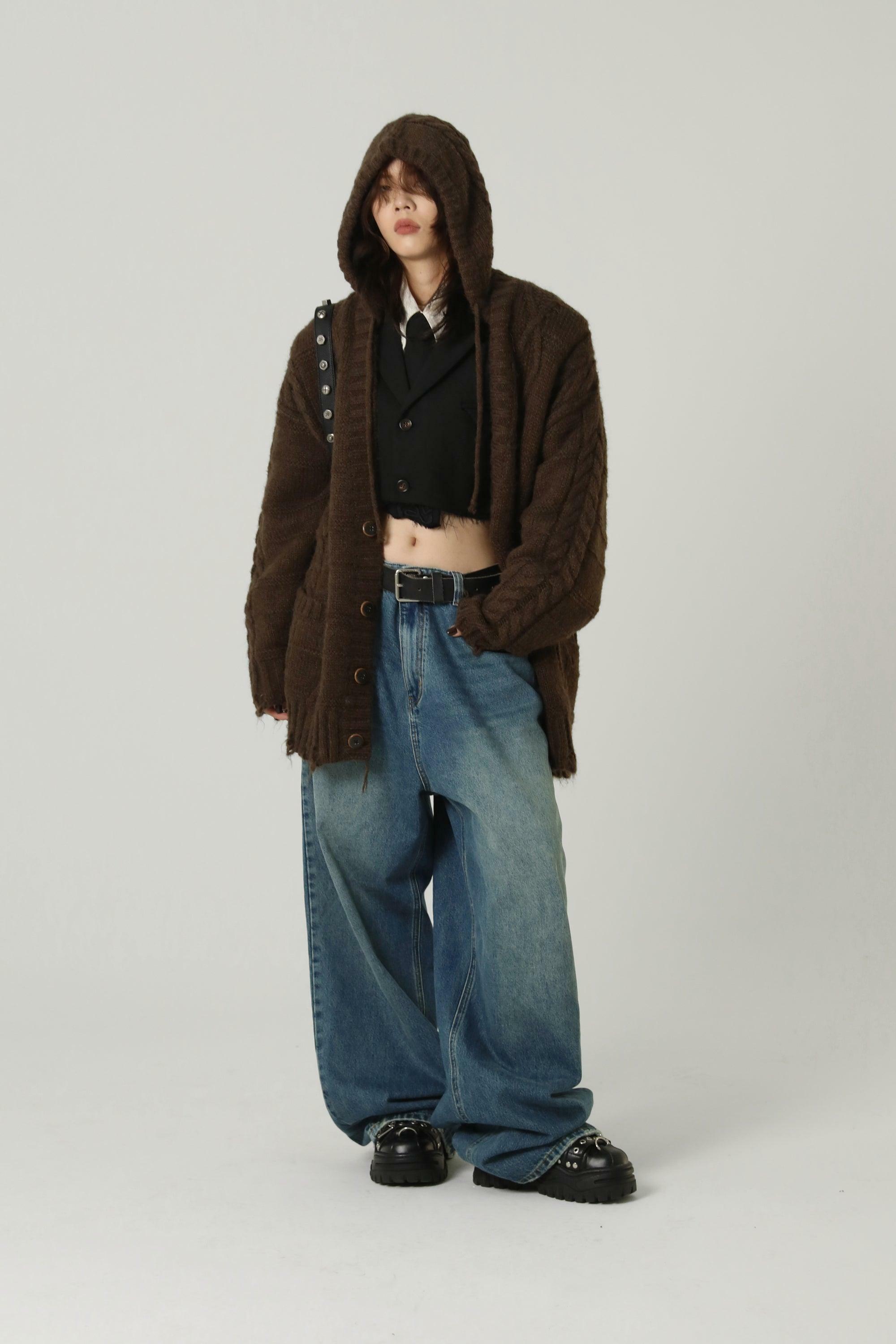 MASONPRINCE Edith Knit Hooded Cardigan - Y2K Summer Grunge, 90s Retro, Pastel Goth, Y2