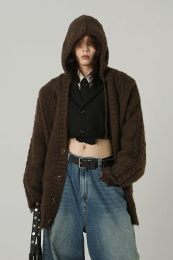 MASONPRINCE Edith Knit Hooded Cardigan - Y2K Summer Grunge, 90s Retro, Pastel Goth, Y2