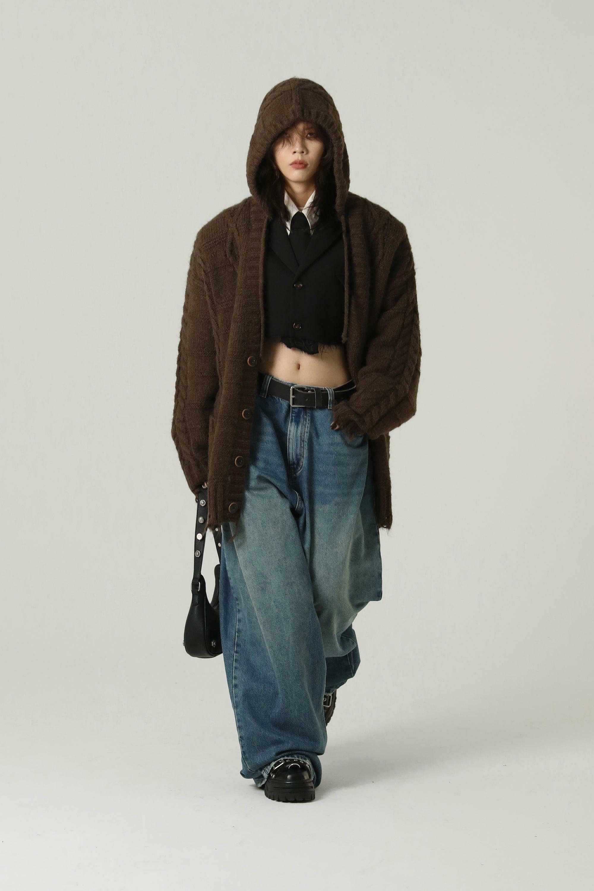 MASONPRINCE Edith Knit Hooded Cardigan - Y2K Summer Grunge, 90s Retro, Pastel Goth, Y2