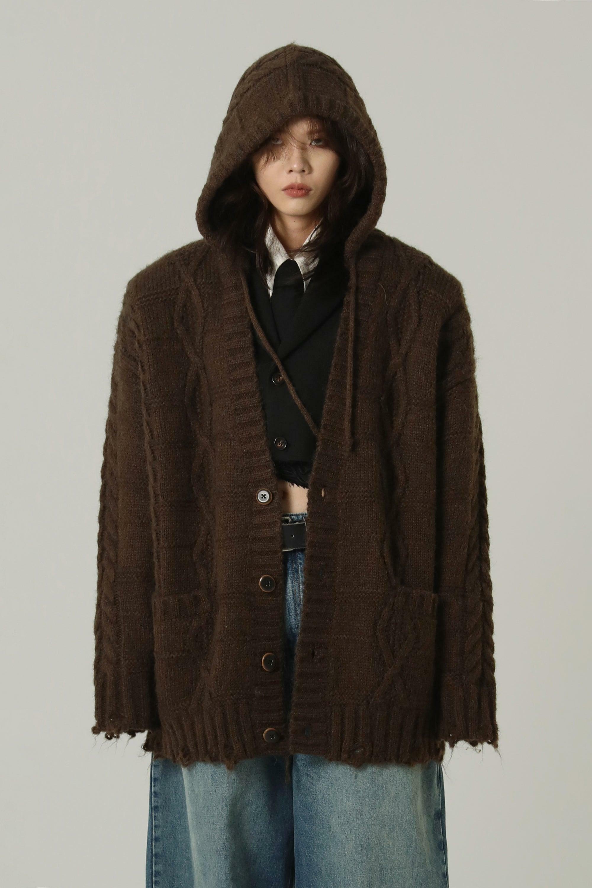 MASONPRINCE Edith Knit Hooded Cardigan - Y2K Summer Grunge, 90s Retro, Pastel Goth, Y2