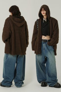 MASONPRINCE Edith Knit Hooded Cardigan - Y2K Summer Grunge, 90s Retro, Pastel Goth, Y2