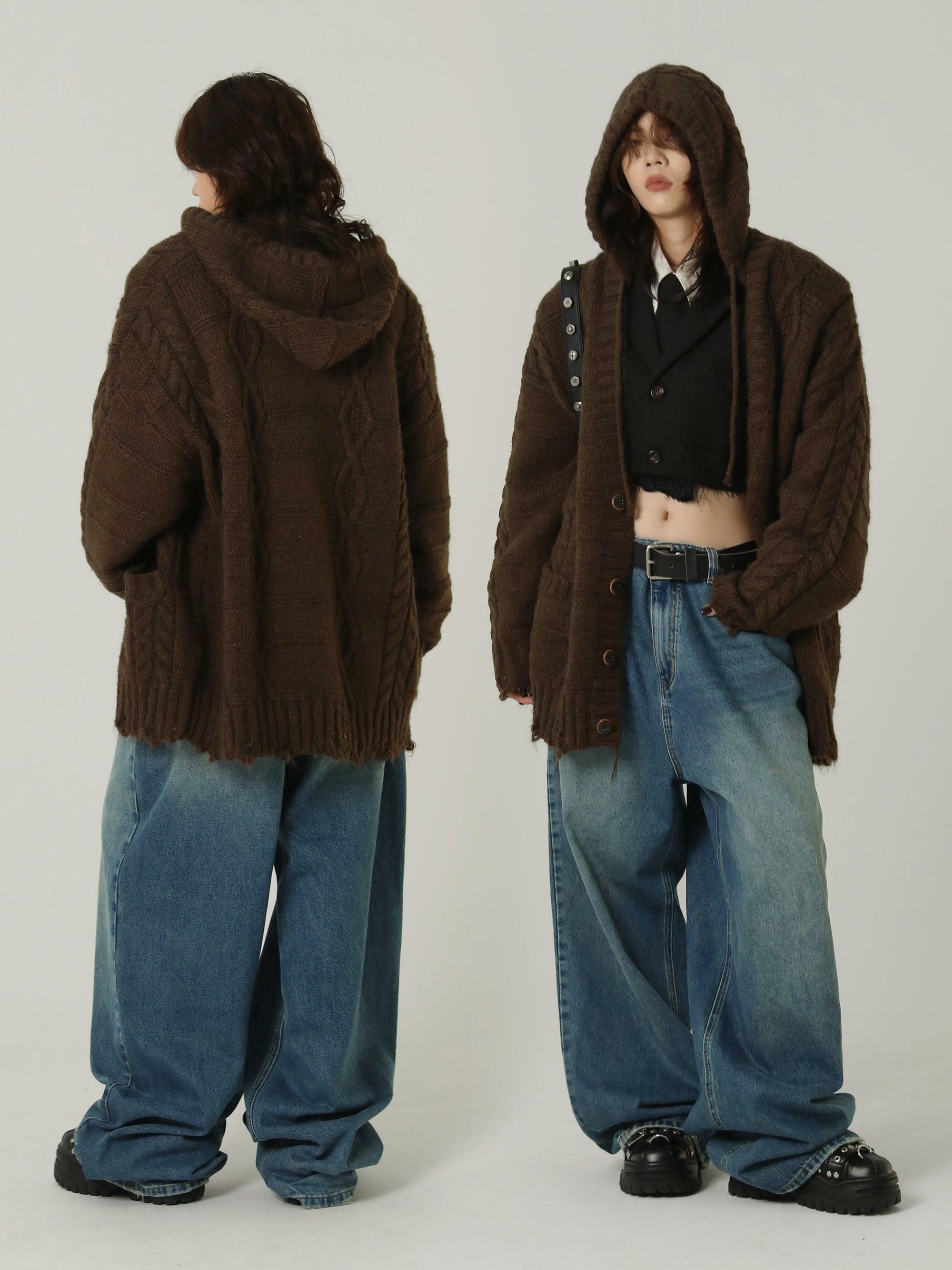 MASONPRINCE Edith Knit Hooded Cardigan - Y2K Summer Grunge, 90s Retro, Pastel Goth, Y2