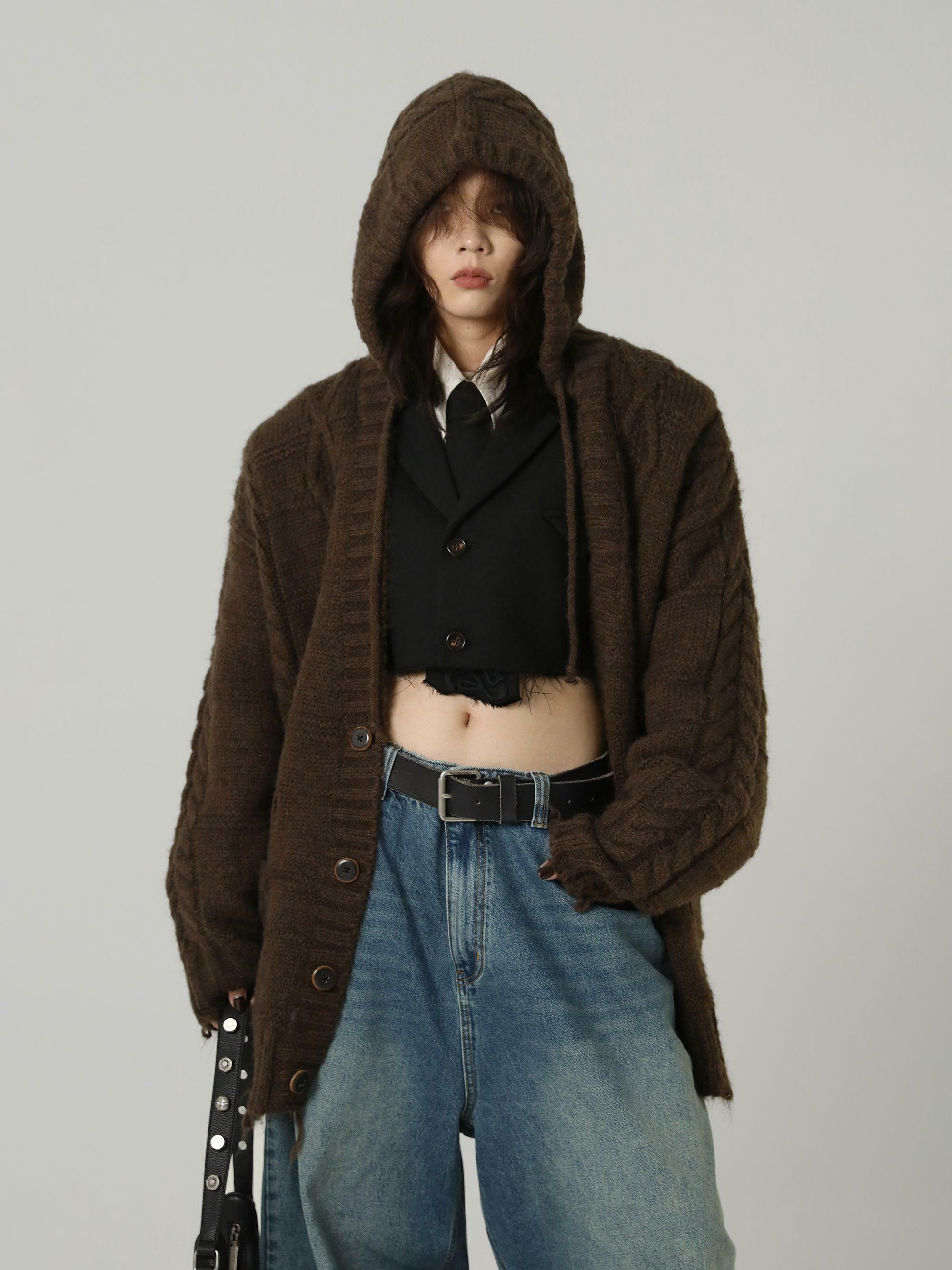 MASONPRINCE Edith Knit Hooded Cardigan - Y2K Summer Grunge, 90s Retro, Pastel Goth Fashion
