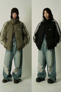 MASONPRINCE Striped Puffer Jacket - Y2K Grunge, 90s Retro, Summer Outfits, Pastel Goth Fashion