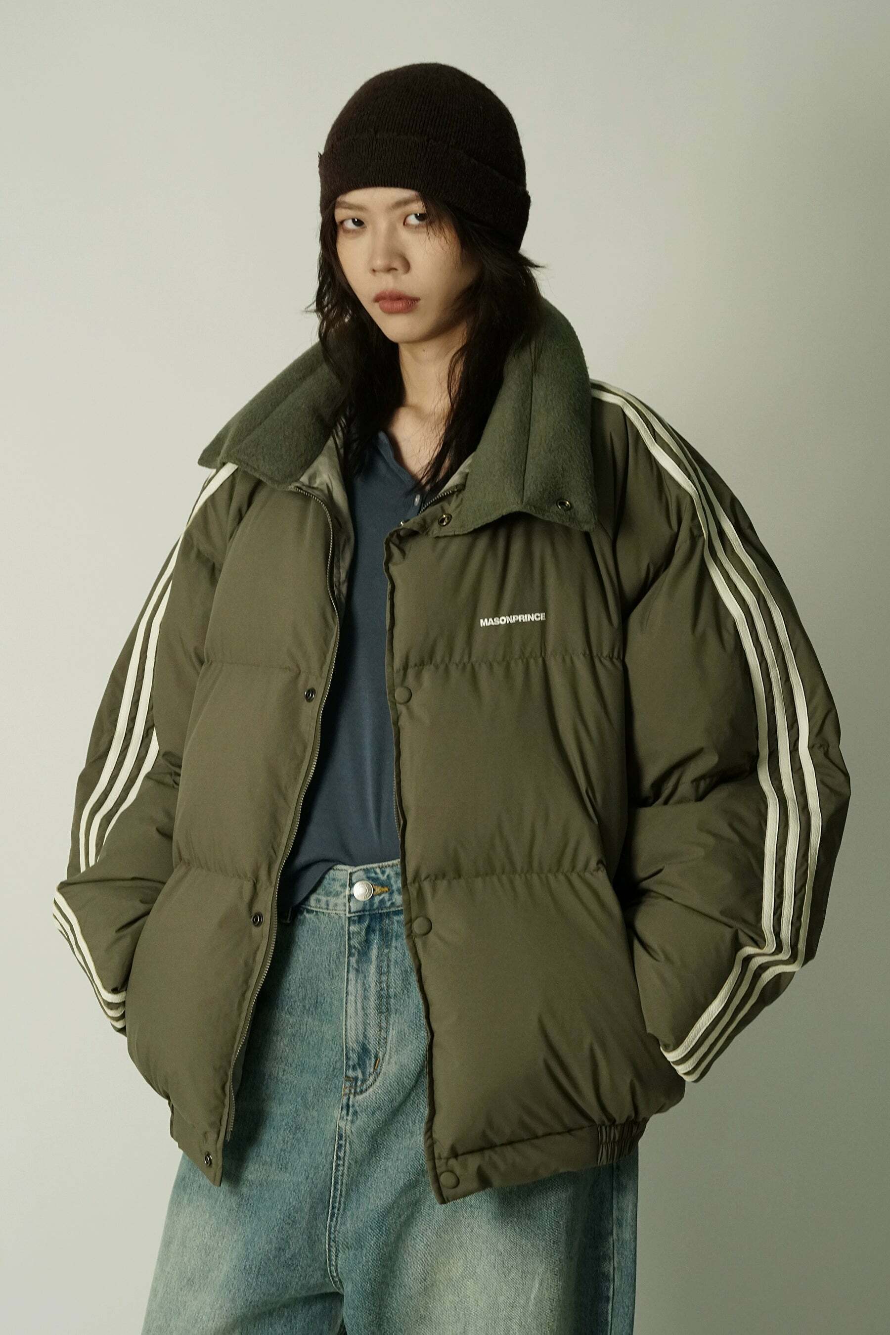 MASONPRINCE Striped Puffer Jacket - Y2K Summer, 90s Grunge, Retro Hip Hop, Pastel Goth Fashion