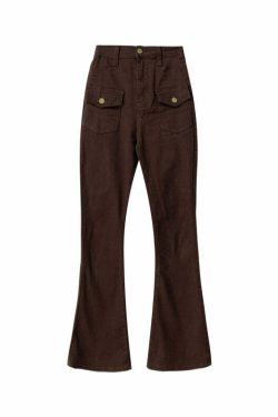 Matte Design Double Pocket Flared Pants - Y2K Summer, 90s Grunge, Retro, Pastel Goth Outfits