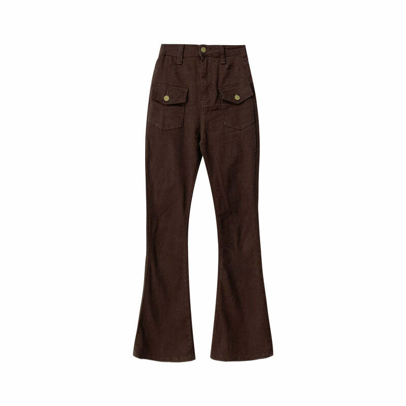 Matte Design Double Pocket Flared Pants - Y2K Summer, 90s Grunge, Retro, Pastel Goth Outfits
