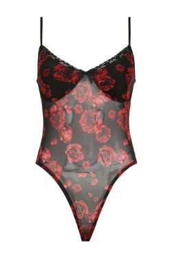 Mavis Rose Print Mesh Bodysuit - Y2K Summer, 90s Fashion, Grunge, Retro, Pastel Goth Outfit