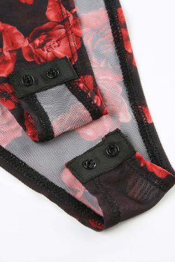 Mavis Rose Print Mesh Bodysuit - Y2K Summer, 90s Fashion, Grunge, Retro, Pastel Goth Outfit