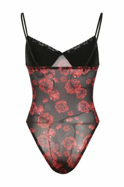 Mavis Rose Print Mesh Bodysuit - Y2K Summer, 90s Fashion, Grunge, Retro, Pastel Goth Outfit