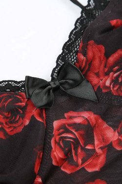 Mavis Rose Print Mesh Bodysuit - Y2K Summer, 90s Fashion, Grunge, Retro, Pastel Goth Outfit