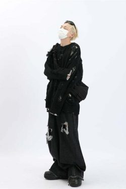 MaxDstr Ripped Grunge Sweater - Y2K Summer, 90s Fashion, Gothic Y2K, Retro Style, Y2