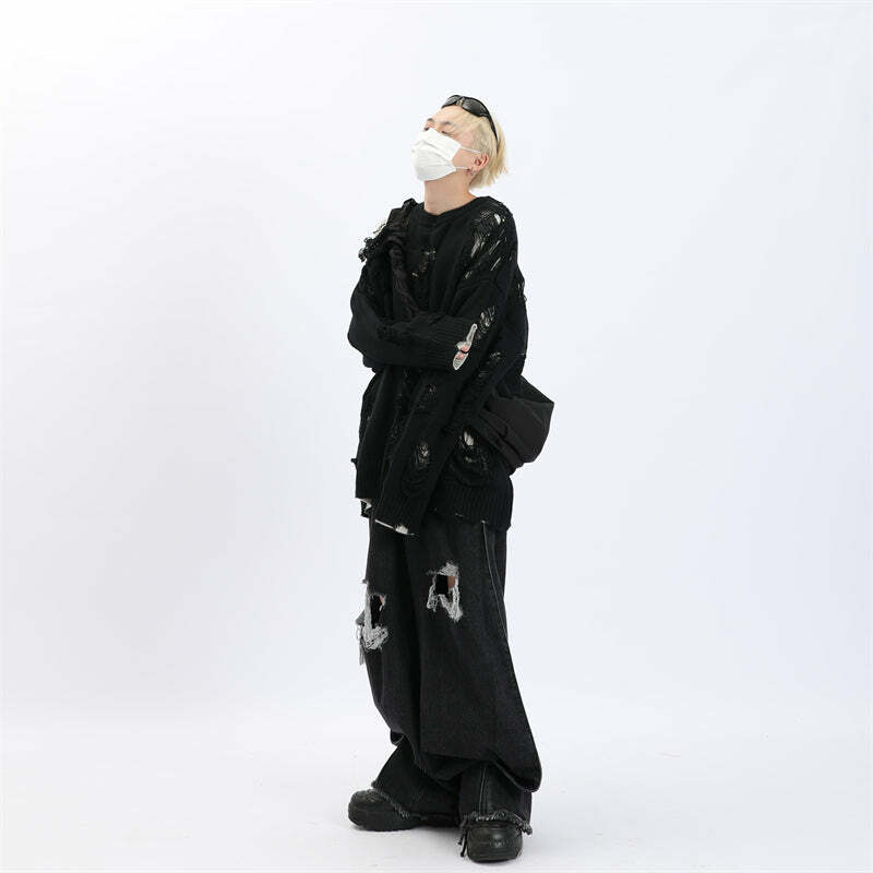 MaxDstr Ripped Grunge Sweater - Y2K Summer, 90s Fashion, Gothic Y2K, Retro Style, Y2