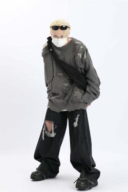 MaxDstr Ripped Grunge Sweater - Y2K Summer, 90s Fashion, Gothic Y2K, Retro Style, Y2