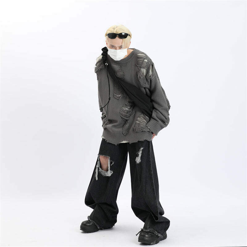 MaxDstr Ripped Grunge Sweater - Y2K Summer, 90s Fashion, Gothic Y2K, Retro Style, Y2