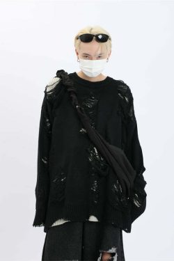 MaxDstr Ripped Grunge Sweater - Y2K Summer, 90s Fashion, Gothic Y2K, Retro Style, Y2