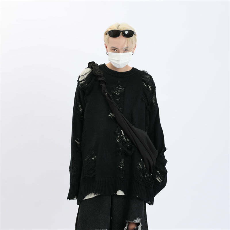 MaxDstr Ripped Grunge Sweater - Y2K Summer, 90s Fashion, Gothic Y2K, Retro Style, Y2