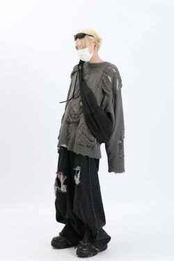MaxDstr Ripped Grunge Sweater - Y2K Summer, 90s Fashion, Gothic Y2K, Retro Style, Y2