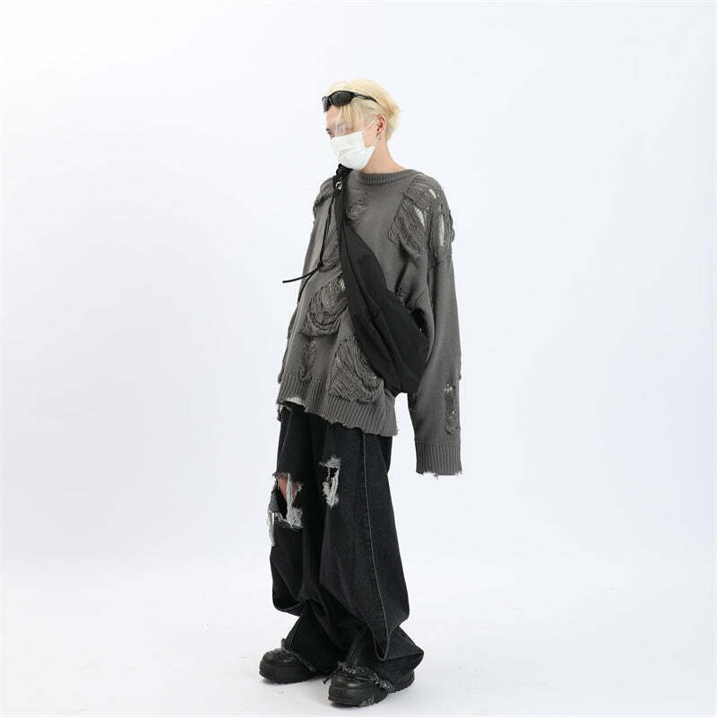 MaxDstr Ripped Grunge Sweater - Y2K Summer, 90s Fashion, Gothic Y2K, Retro Style, Y2