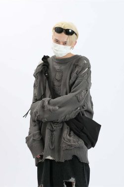 MaxDstr Ripped Grunge Sweater - Y2K Summer, 90s Fashion, Gothic Y2K, Retro Style, Y2