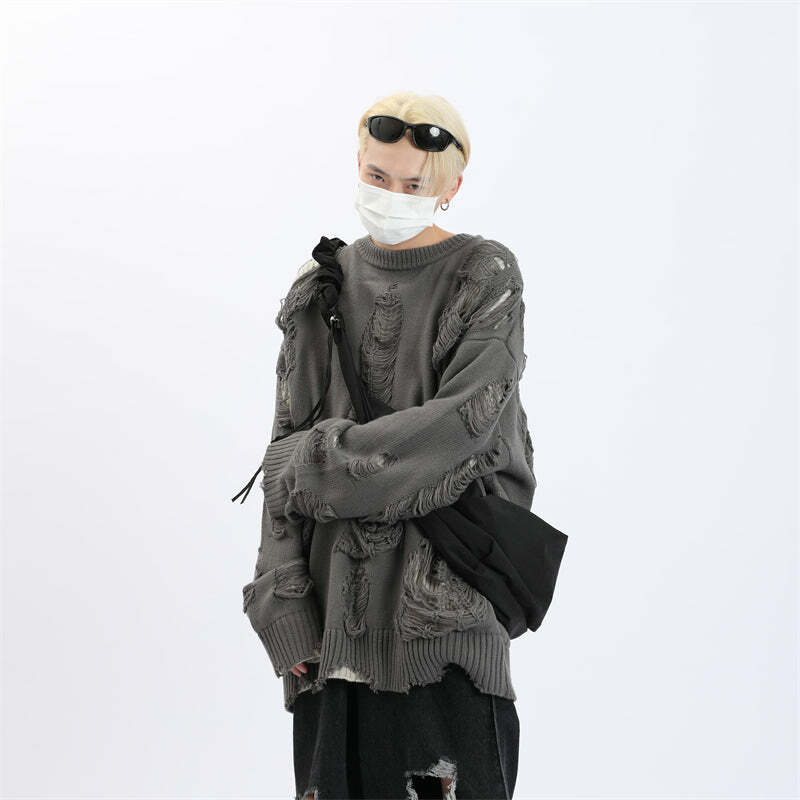 MaxDstr Ripped Grunge Sweater - Y2K Summer, 90s Fashion, Gothic Y2K, Retro Style, Y2