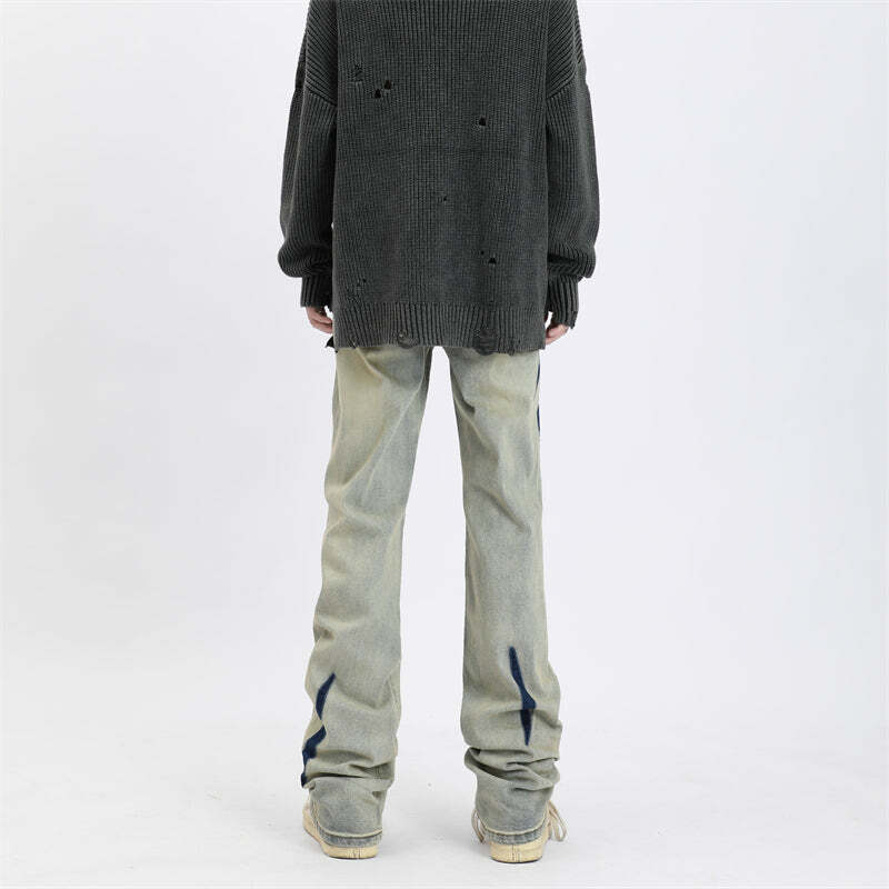 MaxDstr Scratch Ripped Jeans - Y2K Grunge, 90s Fashion, Retro Style, Summer Y2K Outfits