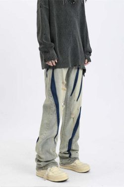 MaxDstr Scratch Ripped Jeans - Y2K Grunge, 90s Fashion, Retro Style, Summer Y2K Outfits