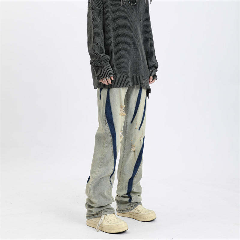 MaxDstr Scratch Ripped Jeans - Y2K Grunge, 90s Fashion, Retro Style, Summer Y2K Outfits