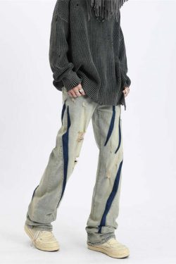 MaxDstr Scratch Ripped Jeans - Y2K Summer Grunge, 90s Retro, Hip Hop Fashion, Y2K Club Outfits