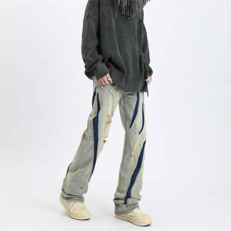 MaxDstr Scratch Ripped Jeans - Y2K Summer Grunge, 90s Retro, Hip Hop Fashion, Y2K Club Outfits