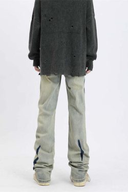 MaxDstr Scratch Ripped Jeans - Y2K Summer Grunge, 90s Retro, Hip Hop Fashion, Y2K Club Outfits