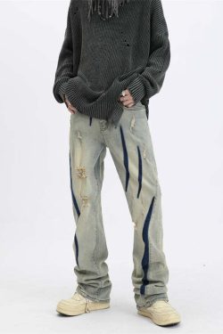 MaxDstr Scratch Ripped Jeans - Y2K Summer Grunge, 90s Retro, Hip Hop Fashion, Y2K Club Outfits