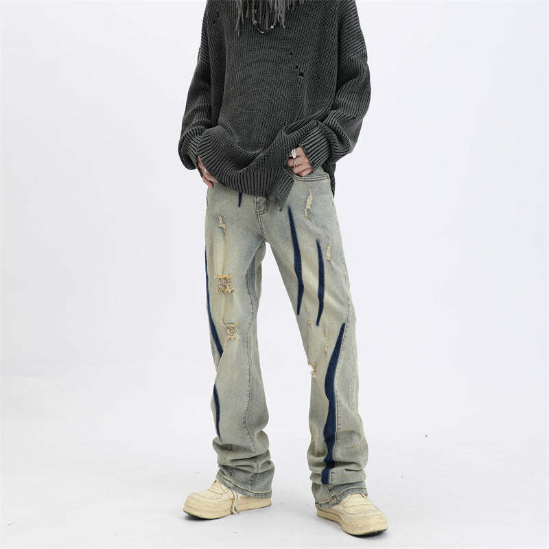 MaxDstr Scratch Ripped Jeans - Y2K Summer Grunge, 90s Retro, Hip Hop Fashion, Y2K Club Outfits