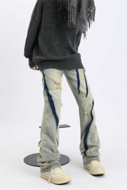 MaxDstr Scratch Ripped Jeans - Y2K Summer Grunge, 90s Retro, Hip Hop Fashion, Y2K Club Outfits