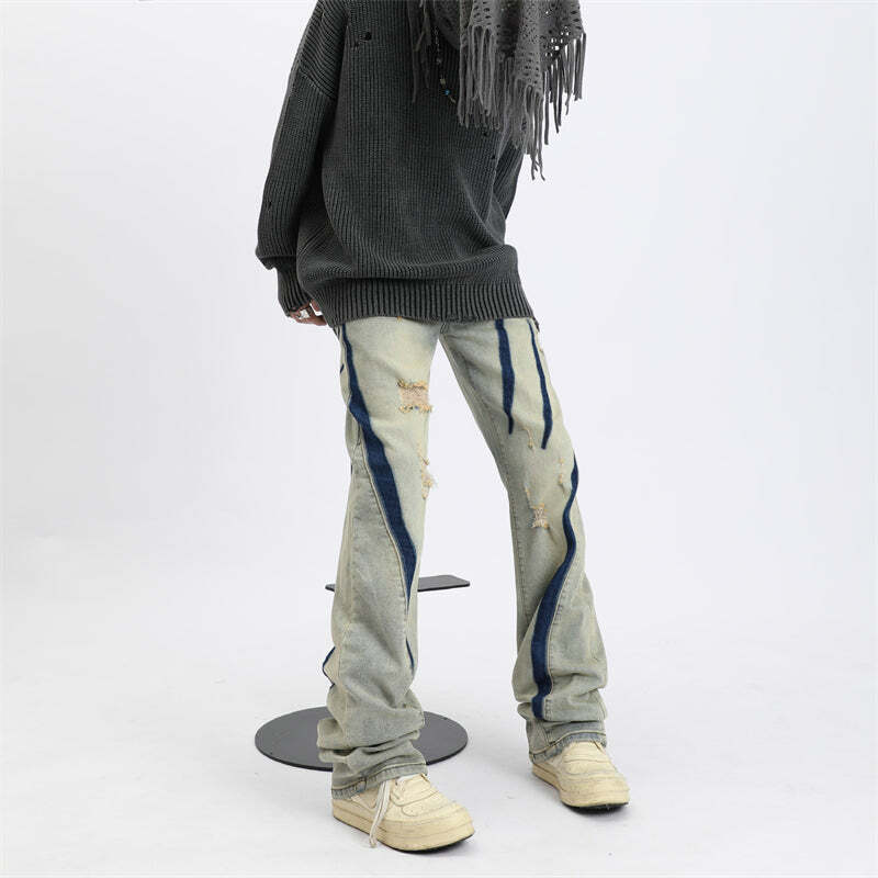 MaxDstr Scratch Ripped Jeans - Y2K Summer Grunge, 90s Retro, Hip Hop Fashion, Y2K Club Outfits