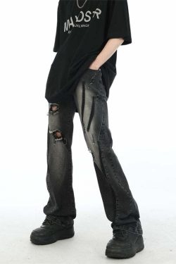 MaxDstr Scratch Ripped Jeans - Y2K Summer Grunge, 90s Retro, Hip Hop Fashion, Y2K Club Outfits