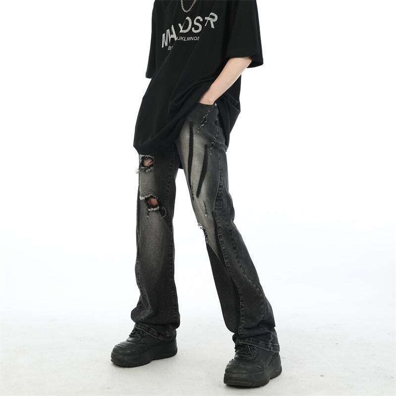 MaxDstr Scratch Ripped Jeans - Y2K Summer Grunge, 90s Retro, Hip Hop Fashion, Y2K Club Outfits