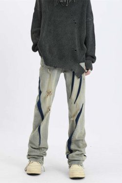 MaxDstr Scratch Ripped Jeans - Y2K Summer Grunge, 90s Retro, Hip Hop Fashion, Y2K Club Outfits