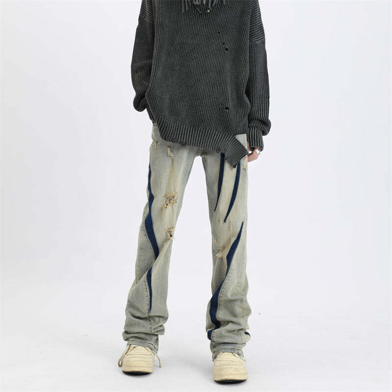 MaxDstr Scratch Ripped Jeans - Y2K Summer Grunge, 90s Retro, Hip Hop Fashion, Y2K Club Outfits